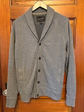 Banana Republic Shawl Collar Cardigan Charcoal Gray Textured Cotton Blend Medium